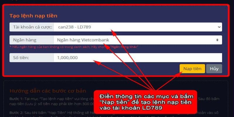 Hướng dẫn nạp tiền Lvs788